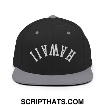 Upside Down Hawaii Embroidered Flat Bill Brim Snapback Hat Black Silver