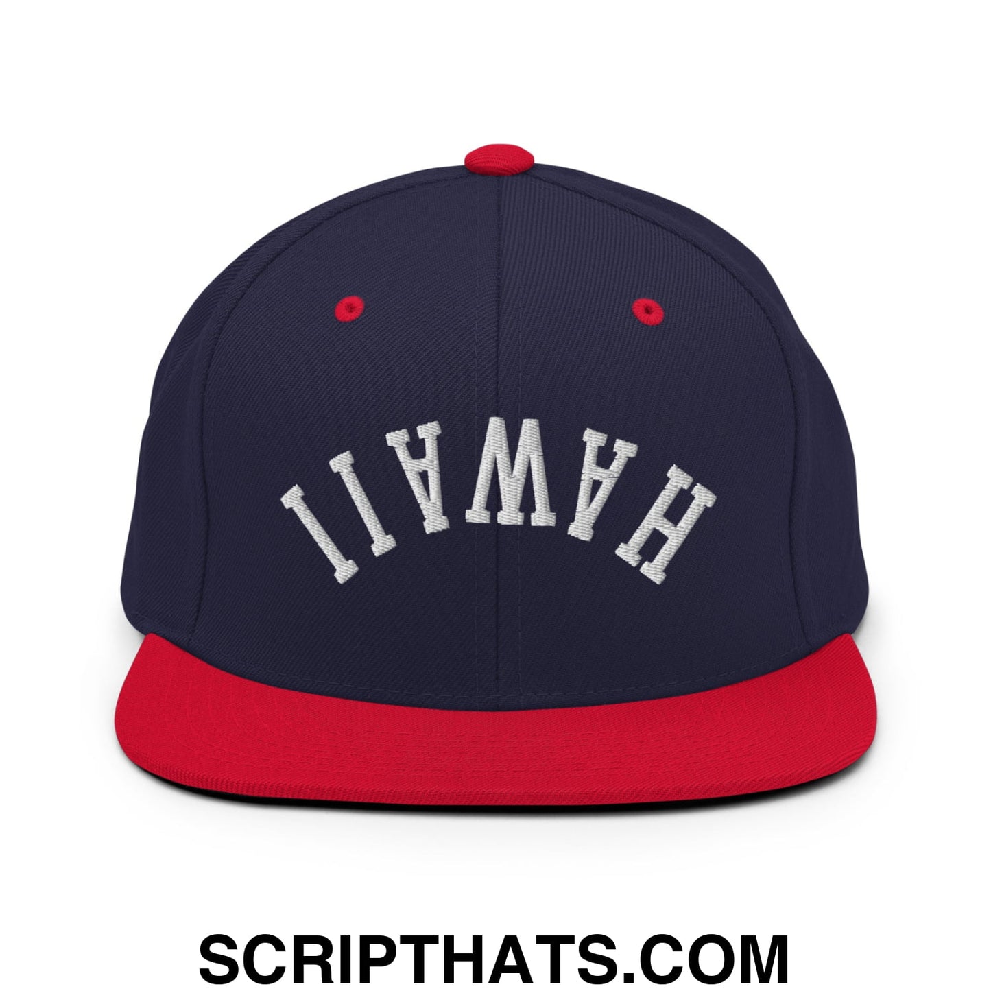 Upside Down Hawaii Embroidered Flat Bill Brim Snapback Hat Navy Red