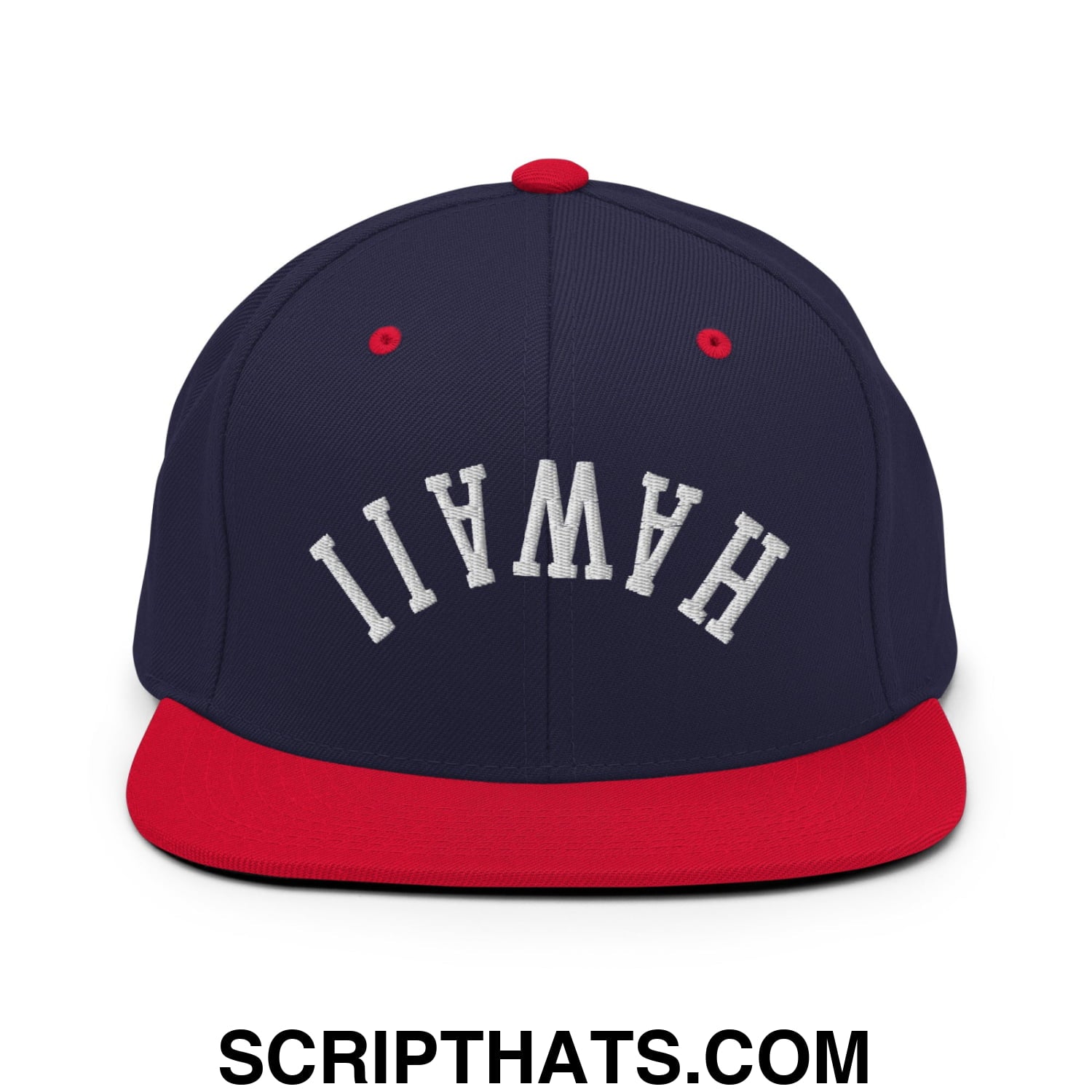 Upside Down Hawaii Embroidered Flat Bill Brim Snapback Hat Navy Red
