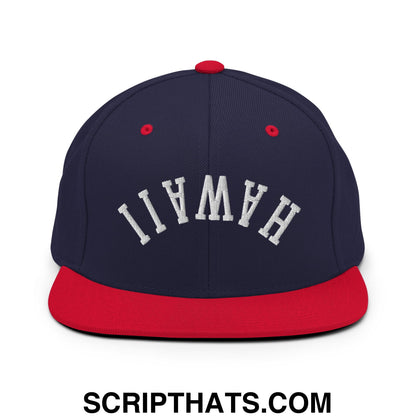 Upside Down Hawaii Embroidered Flat Bill Brim Snapback Hat Navy Red