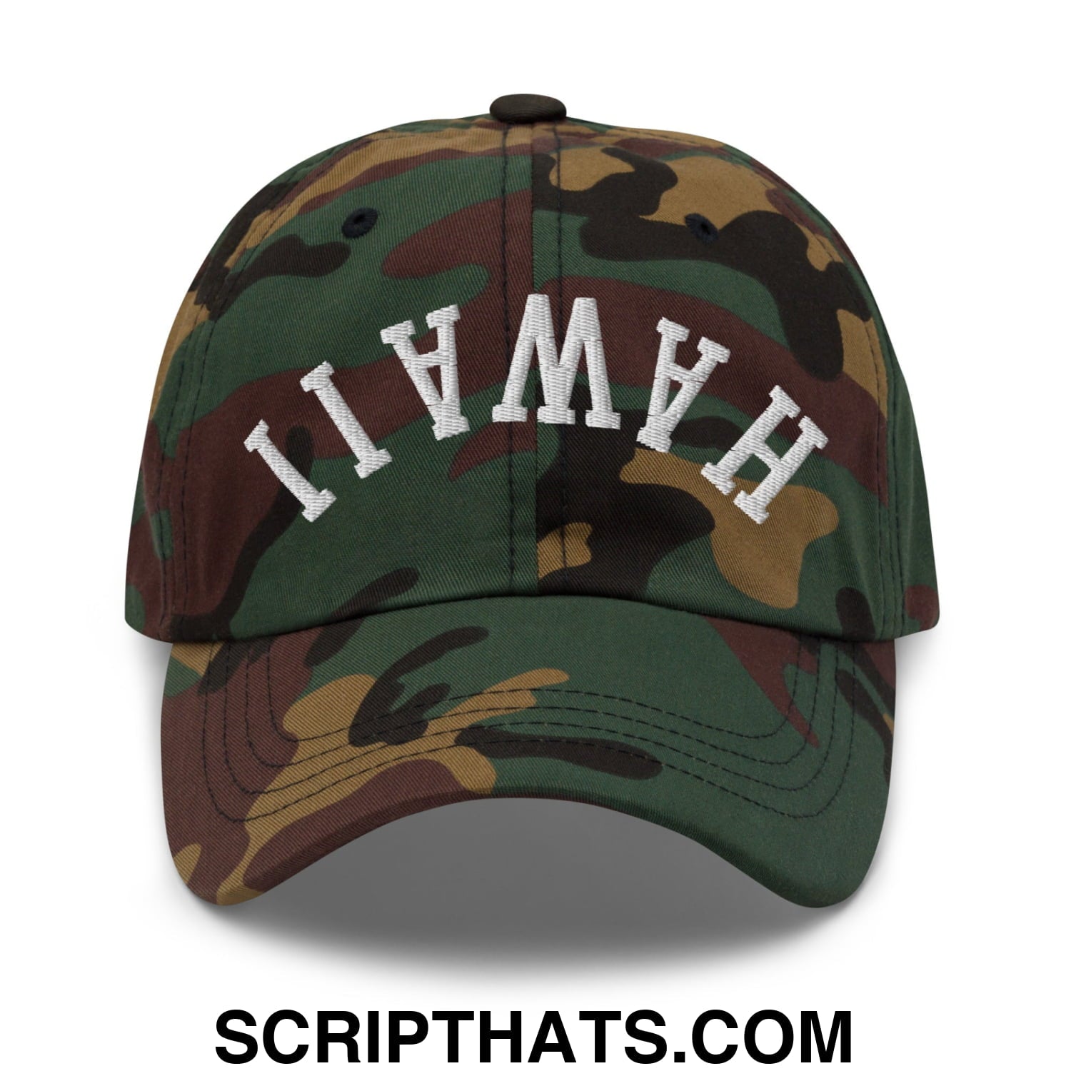 Upside Down Hawaii Florida Embroidered Unstructured Dad Hat Green Camo