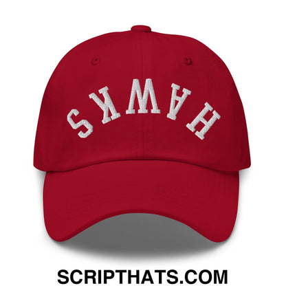 Upside Down Hawks Embroidered Unstructured Dad Hat Cranberry