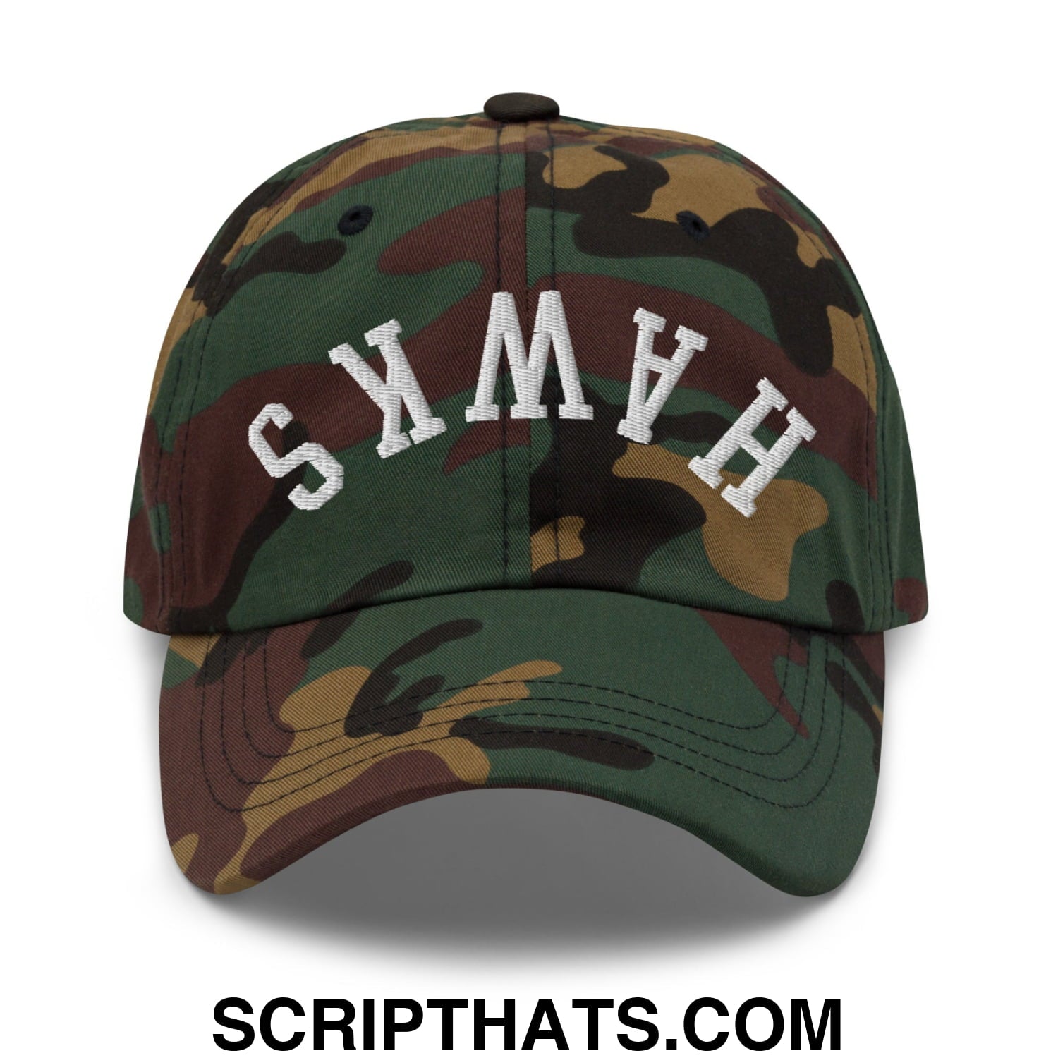 Upside Down Hawks Embroidered Unstructured Dad Hat Green Camo