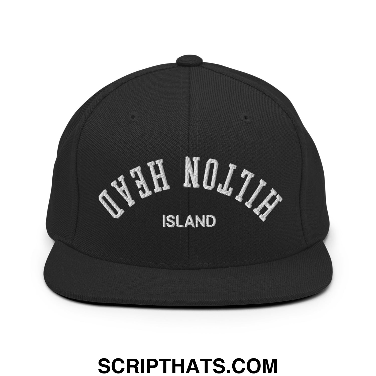 Upside Down Hilton Head Island Embroidered Flat Bill Brim Snapback Hat Black