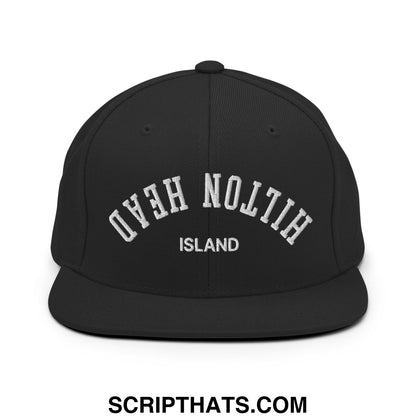 Upside Down Hilton Head Island Embroidered Flat Bill Brim Snapback Hat Black