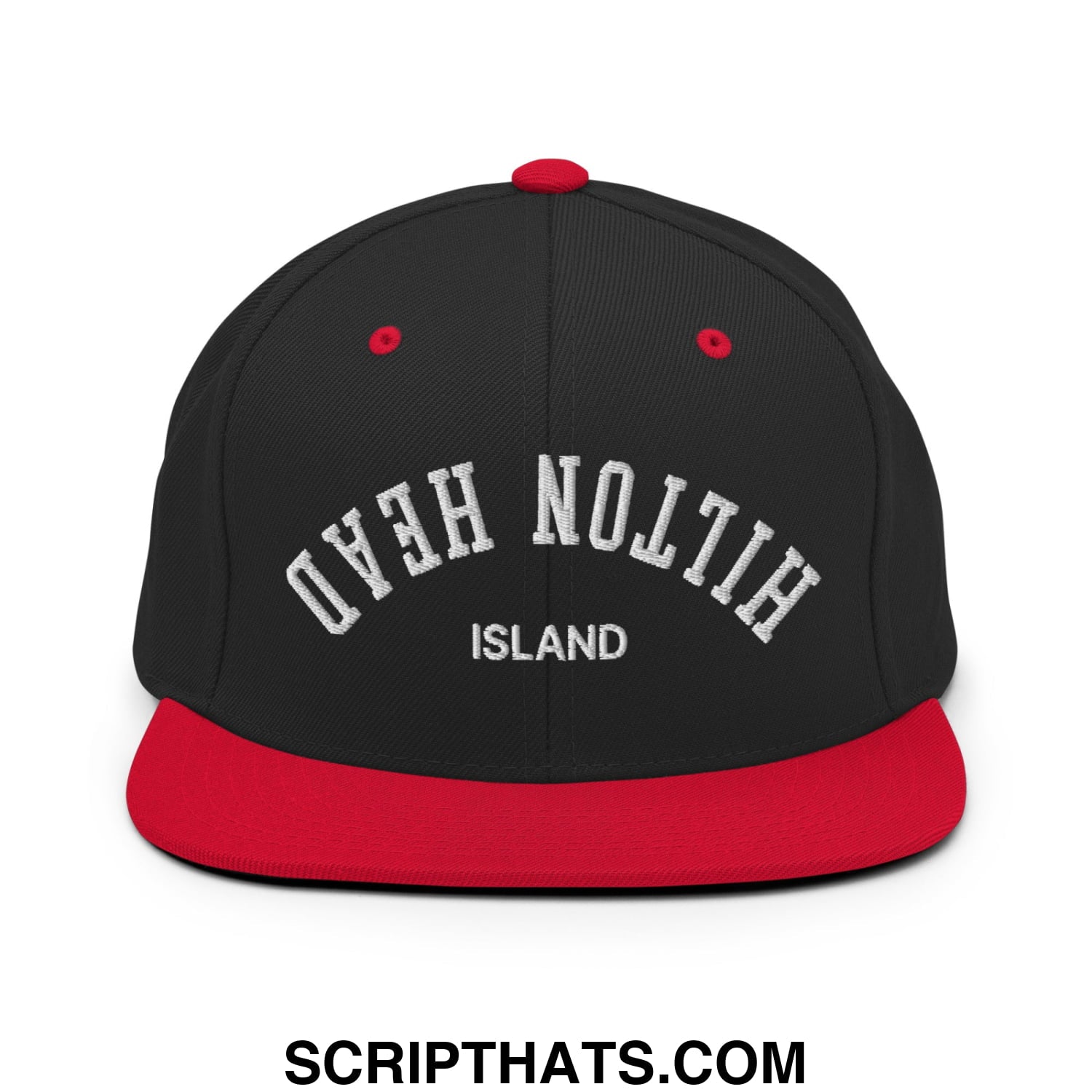 Upside Down Hilton Head Island Embroidered Flat Bill Brim Snapback Hat Black Red