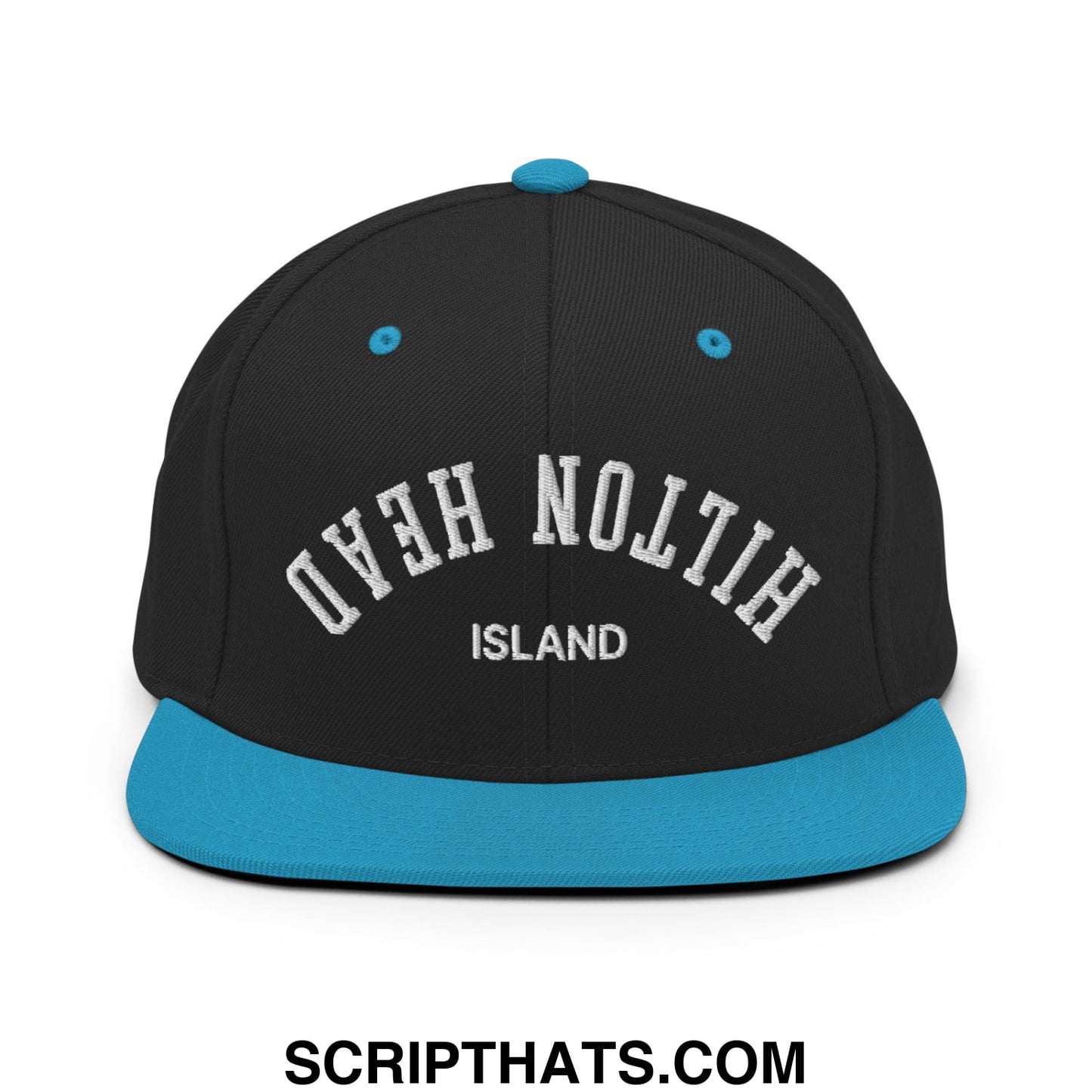Upside Down Hilton Head Island Embroidered Flat Bill Brim Snapback Hat Black Teal
