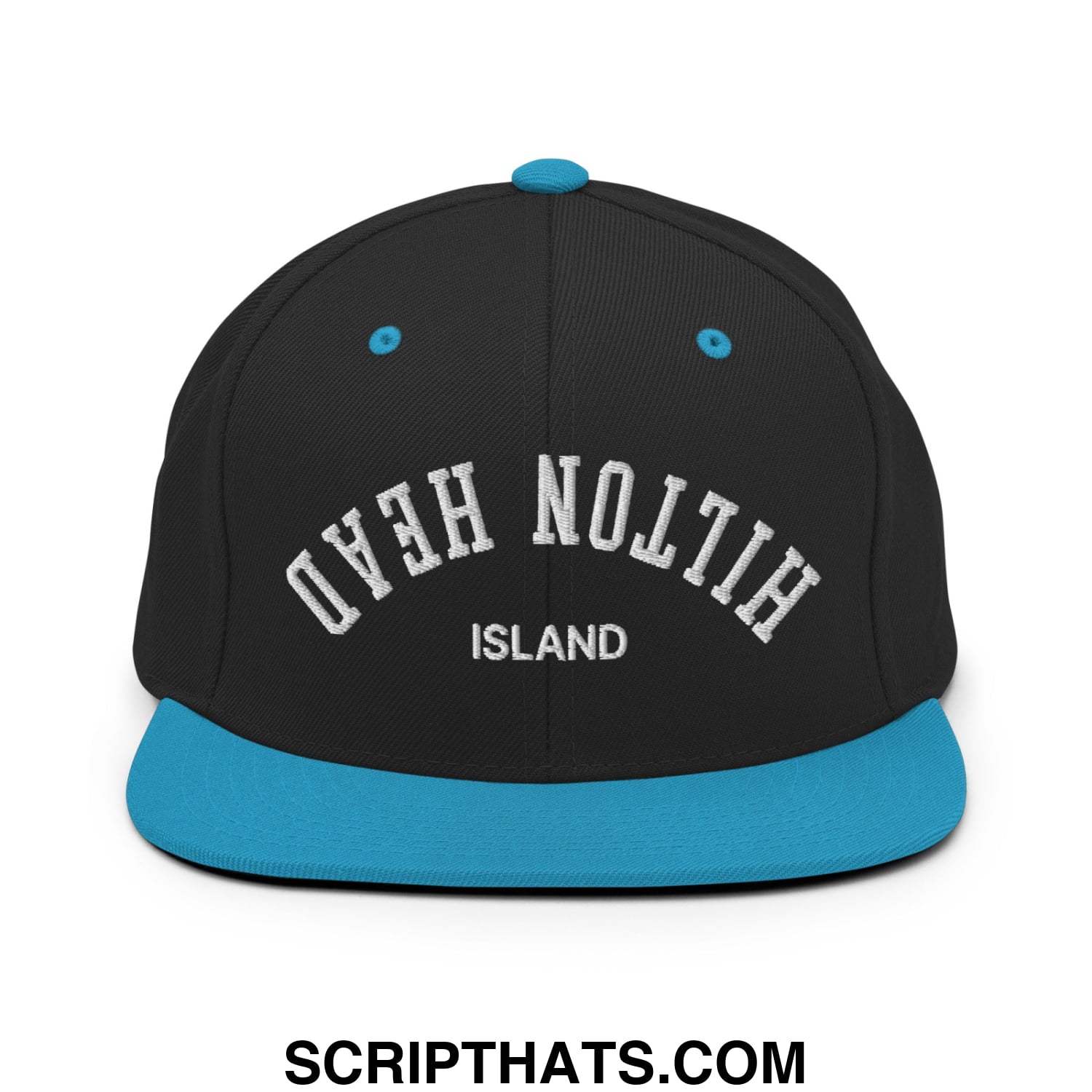 Upside Down Hilton Head Island Embroidered Flat Bill Brim Snapback Hat Black Teal