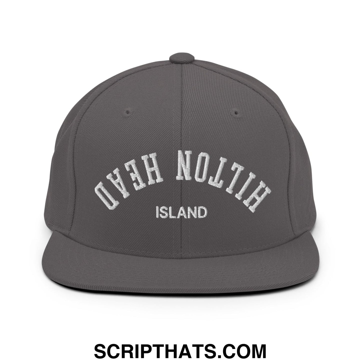 Upside Down Hilton Head Island Embroidered Flat Bill Brim Snapback Hat Dark Grey