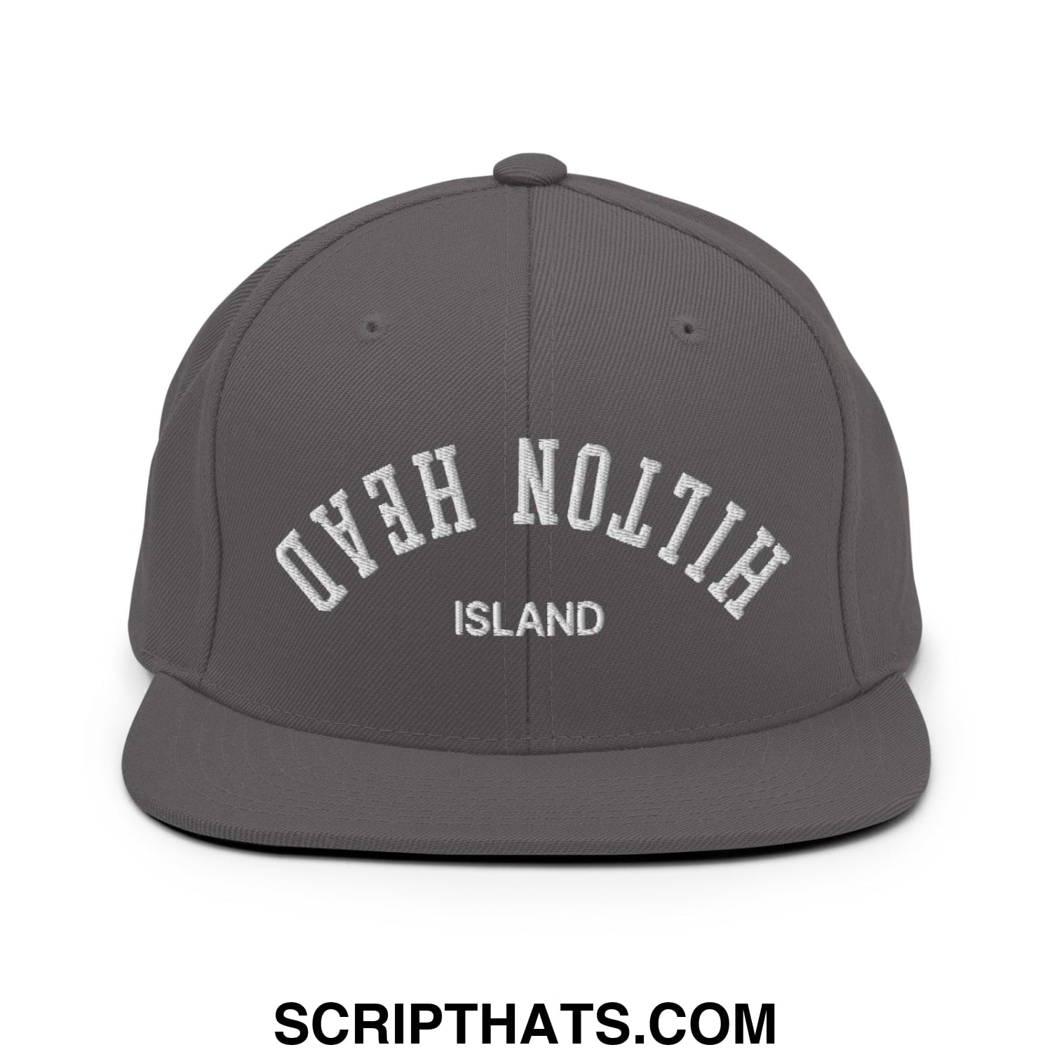 Upside Down Hilton Head Island Embroidered Flat Bill Brim Snapback Hat Dark Grey