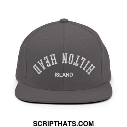 Upside Down Hilton Head Island Embroidered Flat Bill Brim Snapback Hat Dark Grey