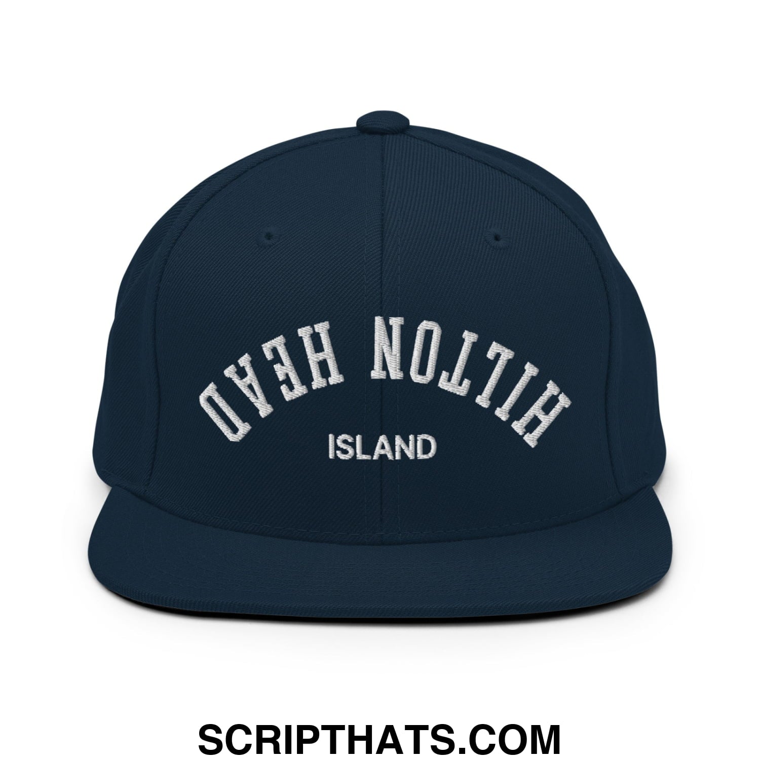 Upside Down Hilton Head Island Embroidered Flat Bill Brim Snapback Hat Dark Navy