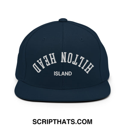 Upside Down Hilton Head Island Embroidered Flat Bill Brim Snapback Hat Dark Navy