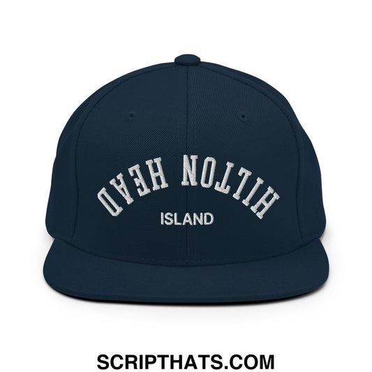 Upside Down Hilton Head Island Embroidered Flat Bill Brim Snapback Hat Dark Navy