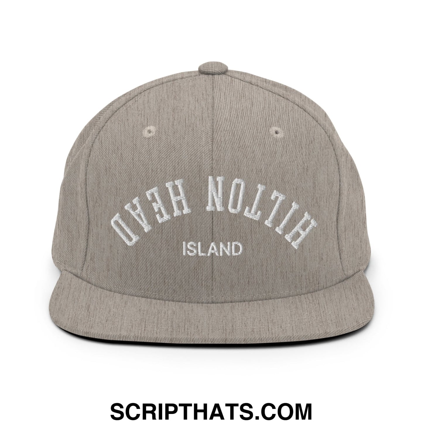 Upside Down Hilton Head Island Embroidered Flat Bill Brim Snapback Hat Heather Grey