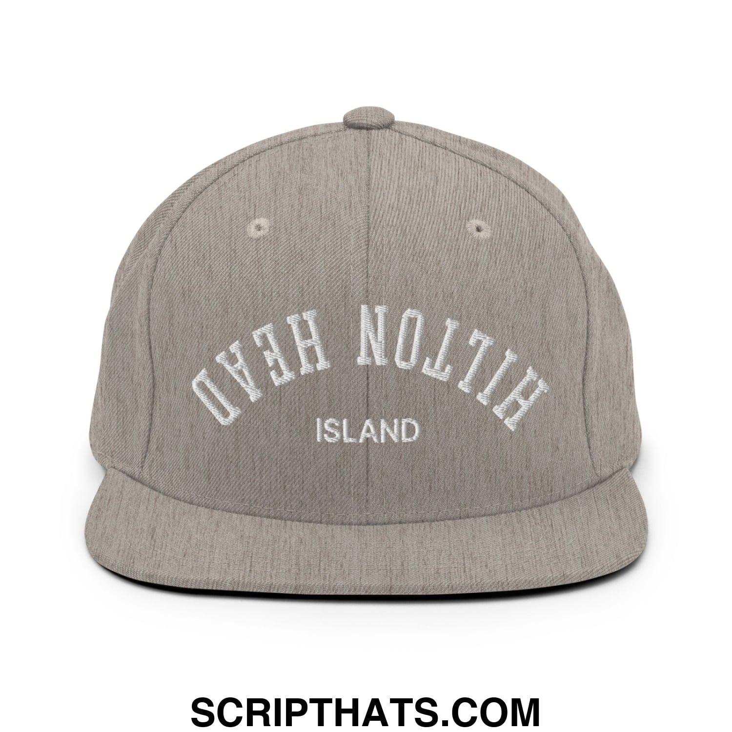Upside Down Hilton Head Island Embroidered Flat Bill Brim Snapback Hat Heather Grey