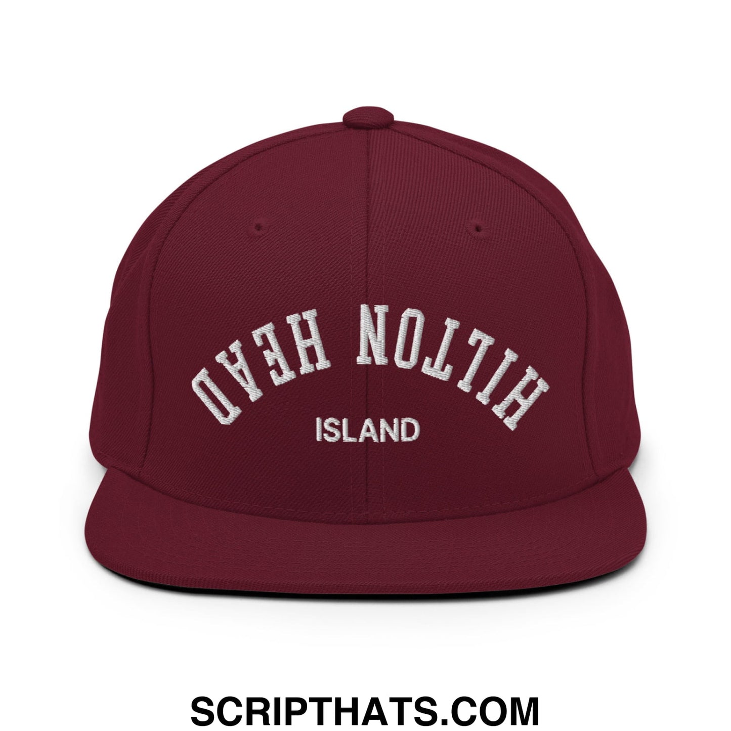 Upside Down Hilton Head Island Embroidered Flat Bill Brim Snapback Hat Maroon