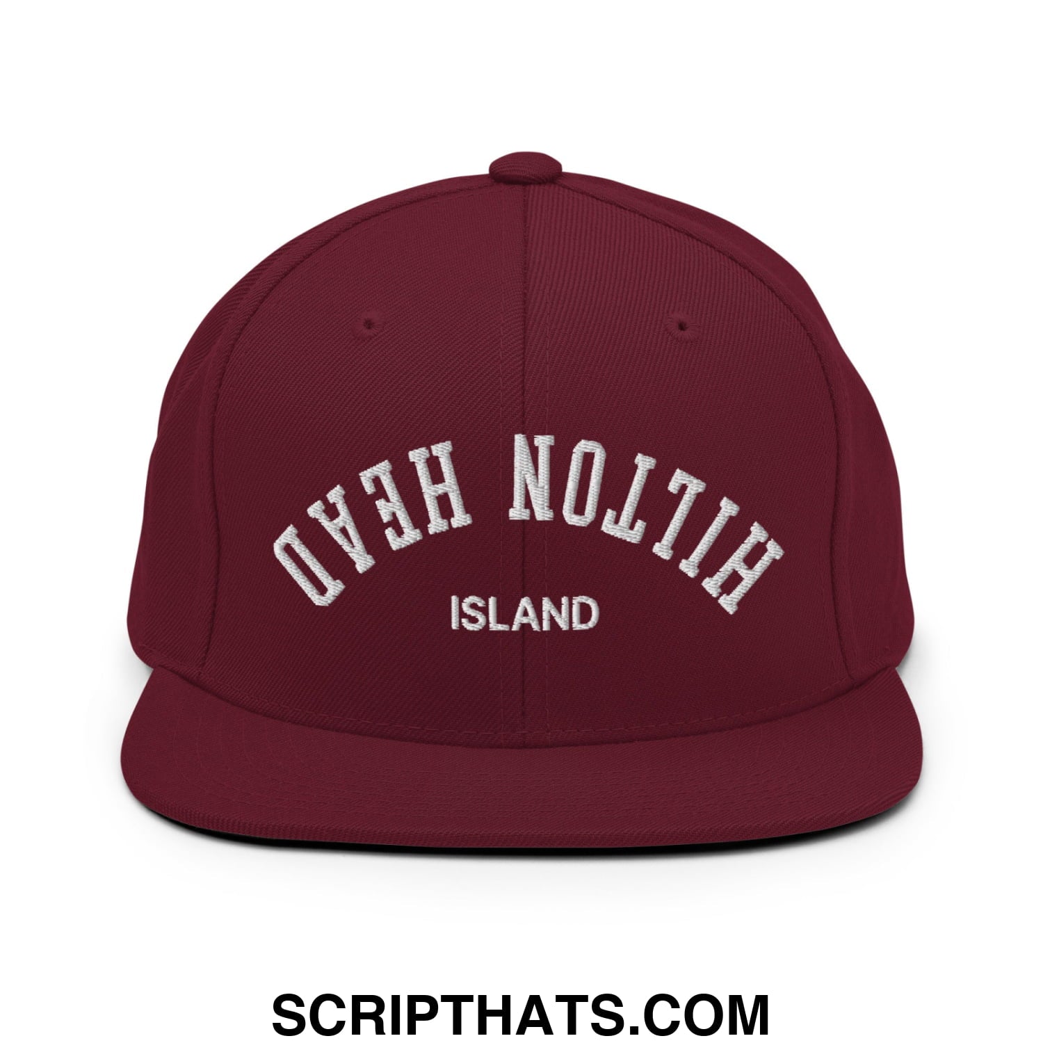 Upside Down Hilton Head Island Embroidered Flat Bill Brim Snapback Hat Maroon