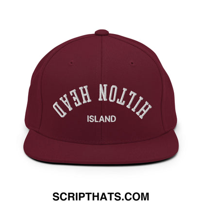 Upside Down Hilton Head Island Embroidered Flat Bill Brim Snapback Hat Maroon