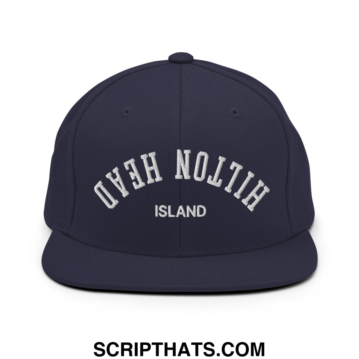 Upside Down Hilton Head Island Embroidered Flat Bill Brim Snapback Hat Navy