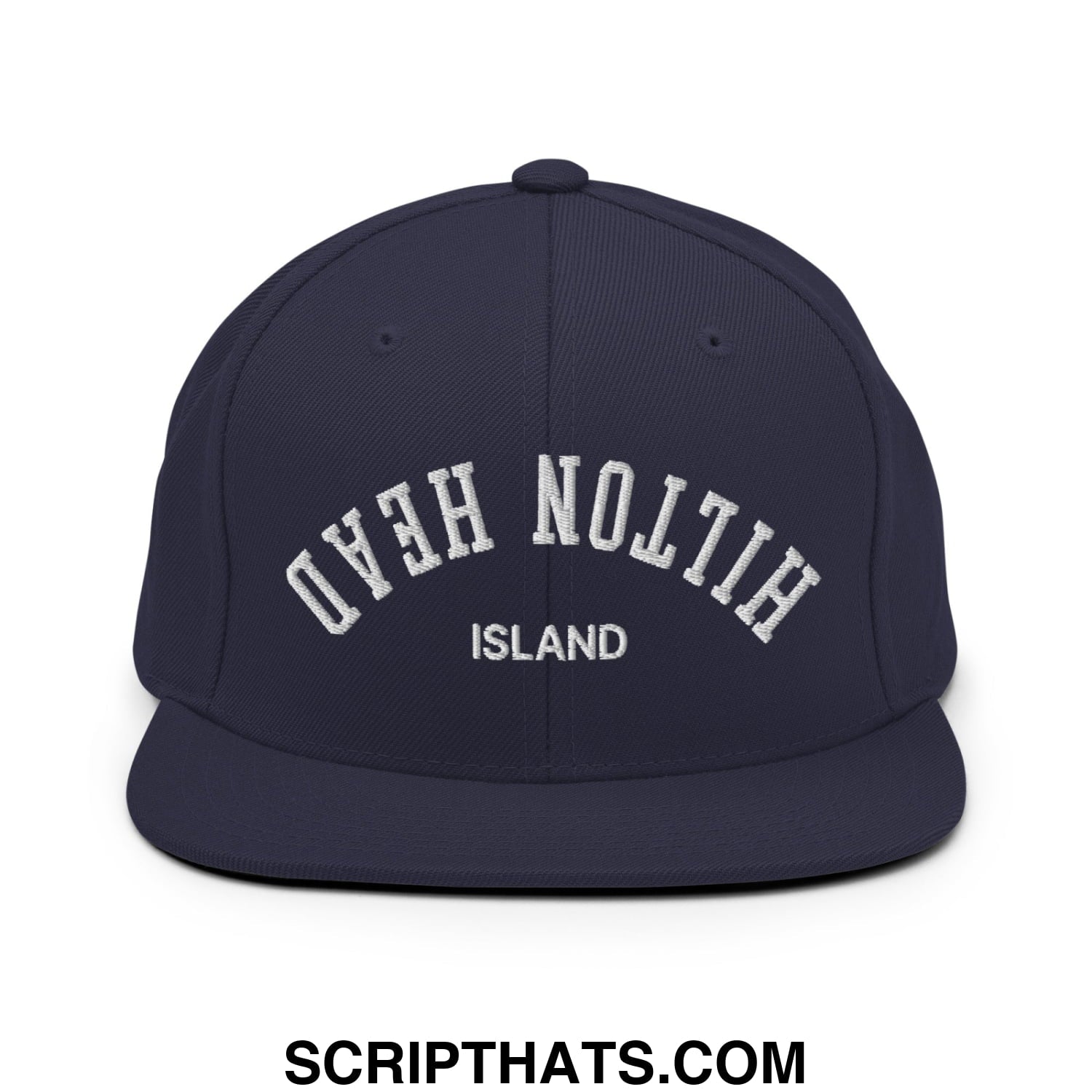 Upside Down Hilton Head Island Embroidered Flat Bill Brim Snapback Hat Navy