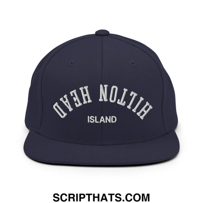 Upside Down Hilton Head Island Embroidered Flat Bill Brim Snapback Hat Navy