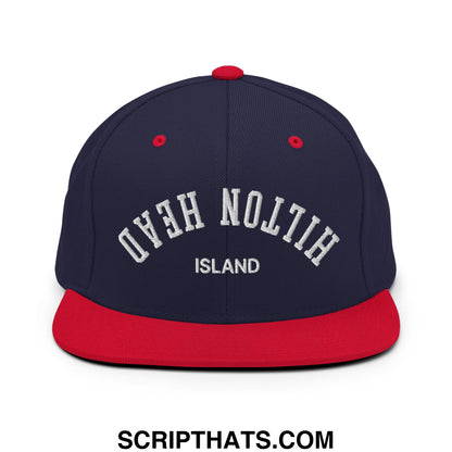 Upside Down Hilton Head Island Embroidered Flat Bill Brim Snapback Hat Navy Red