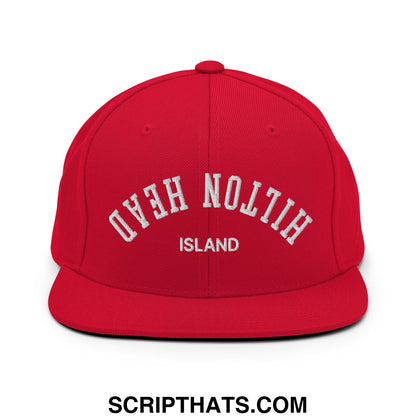 Upside Down Hilton Head Island Embroidered Flat Bill Brim Snapback Hat Red