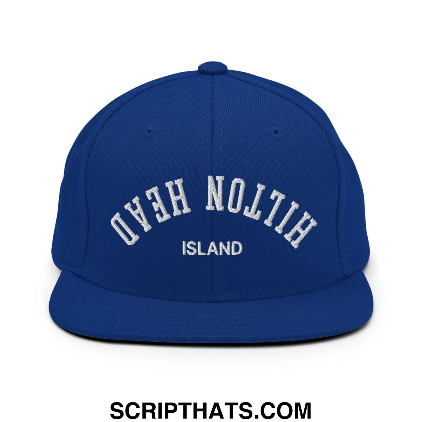 Upside Down Hilton Head Island Embroidered Flat Bill Brim Snapback Hat Royal Blue