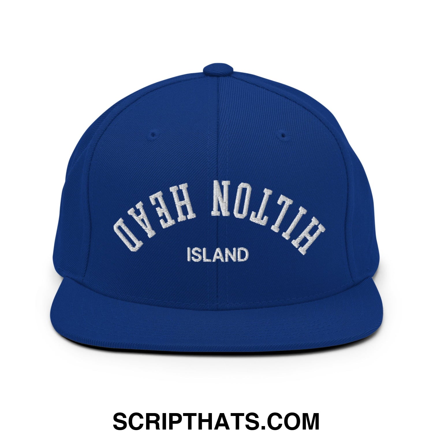 Upside Down Hilton Head Island Embroidered Flat Bill Brim Snapback Hat Royal Blue