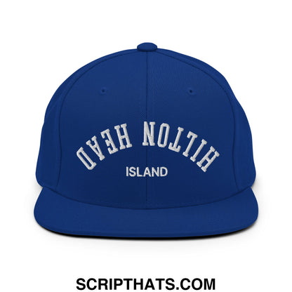 Upside Down Hilton Head Island Embroidered Flat Bill Brim Snapback Hat Royal Blue