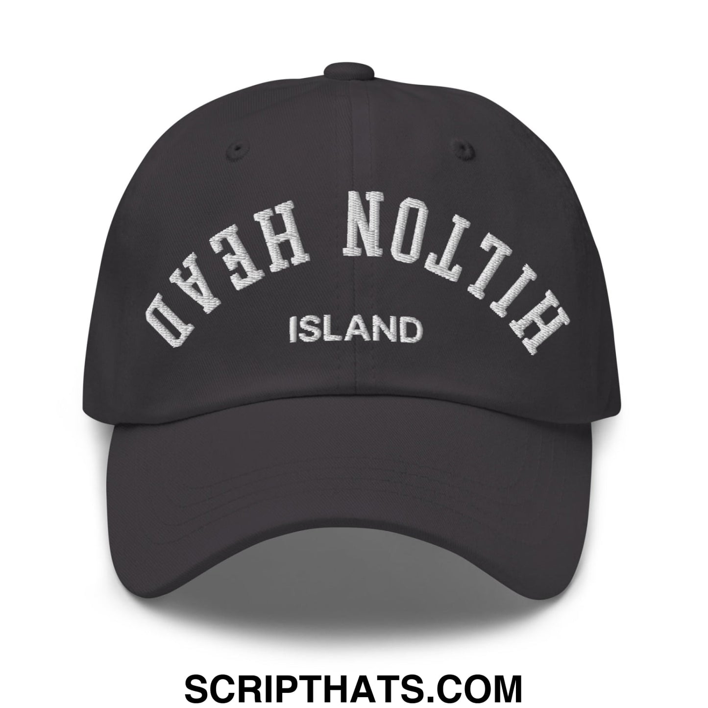 Upside Down Hilton Head Island Embroidered Unstructured Dad Hat Dark Grey