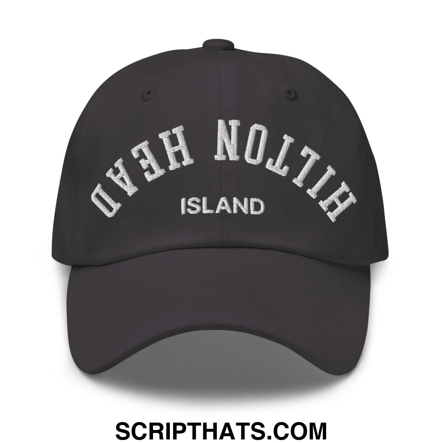 Upside Down Hilton Head Island Embroidered Unstructured Dad Hat Dark Grey