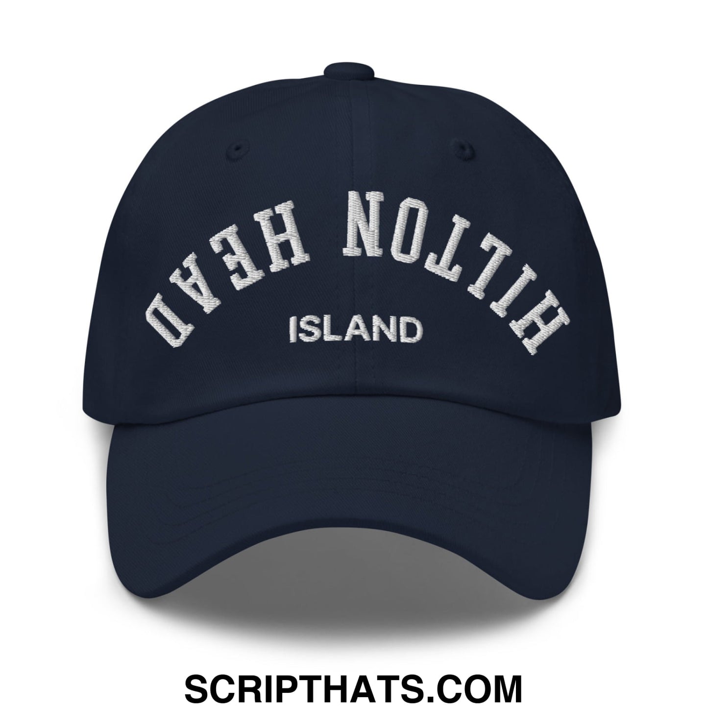 Upside Down Hilton Head Island Embroidered Unstructured Dad Hat Navy