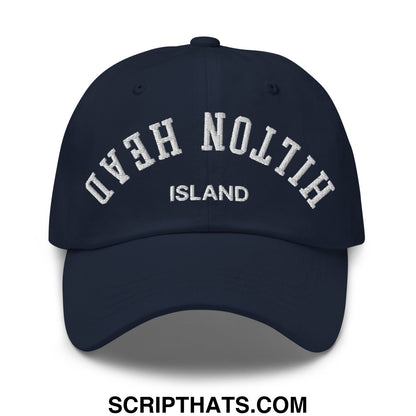 Upside Down Hilton Head Island Embroidered Unstructured Dad Hat Navy