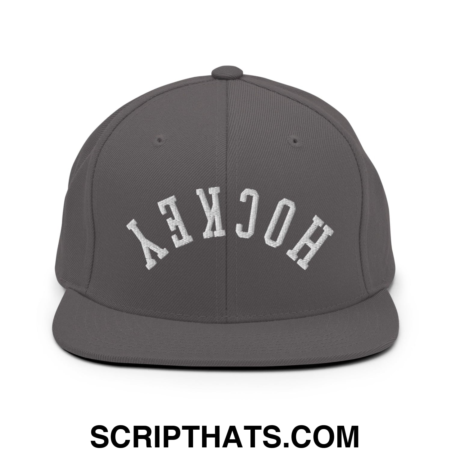 Upside Down Hockey Embroidered Flat Bill Brim Snapback Hat Dark Grey