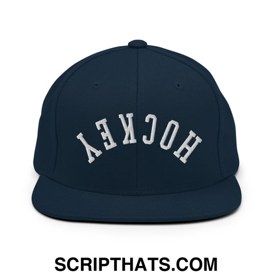 Upside Down Hockey Embroidered Flat Bill Brim Snapback Hat Dark Navy