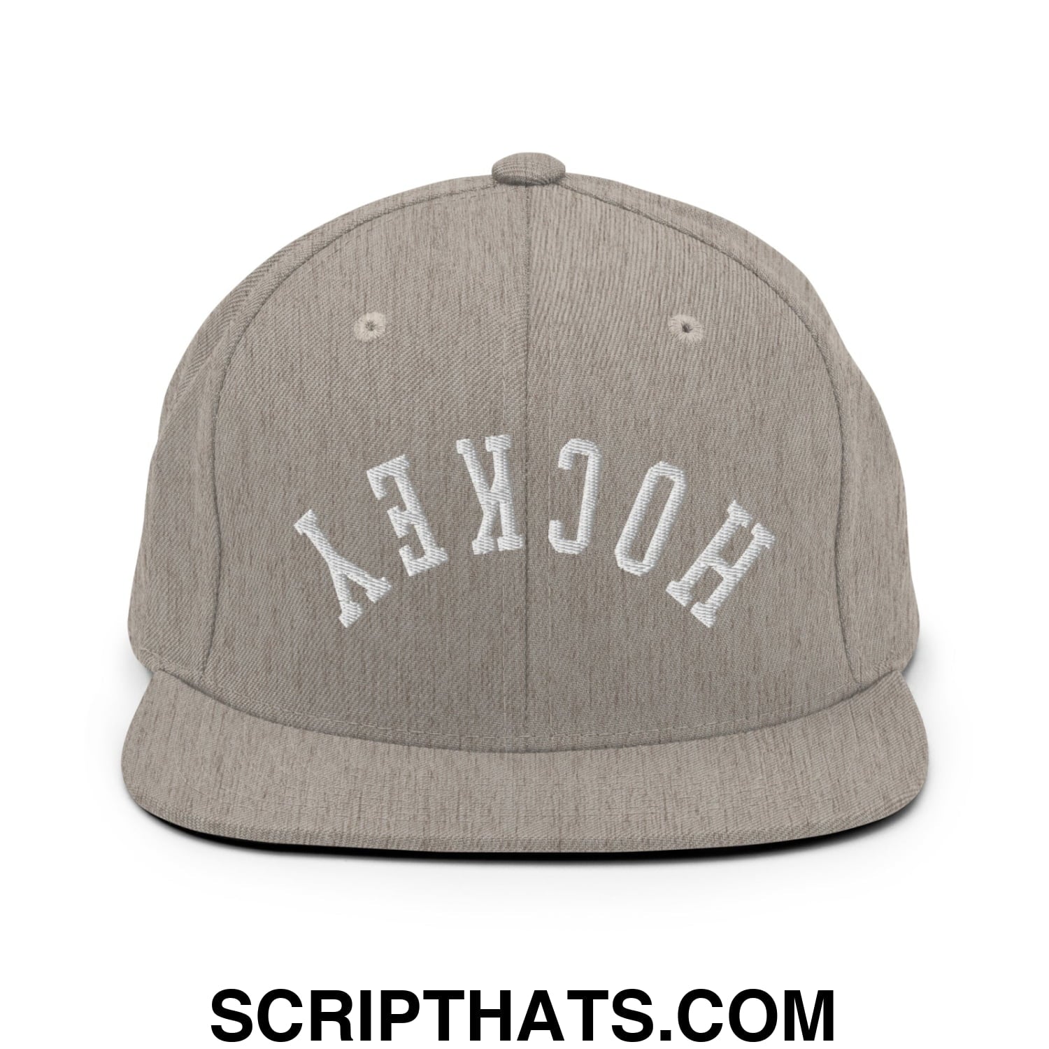 Upside Down Hockey Embroidered Flat Bill Brim Snapback Hat Heather Grey