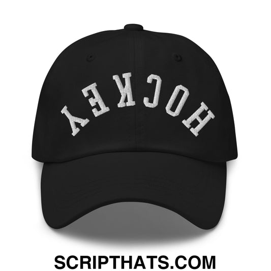Upside Down Hockey Embroidered Unstructured Dad Hat Black