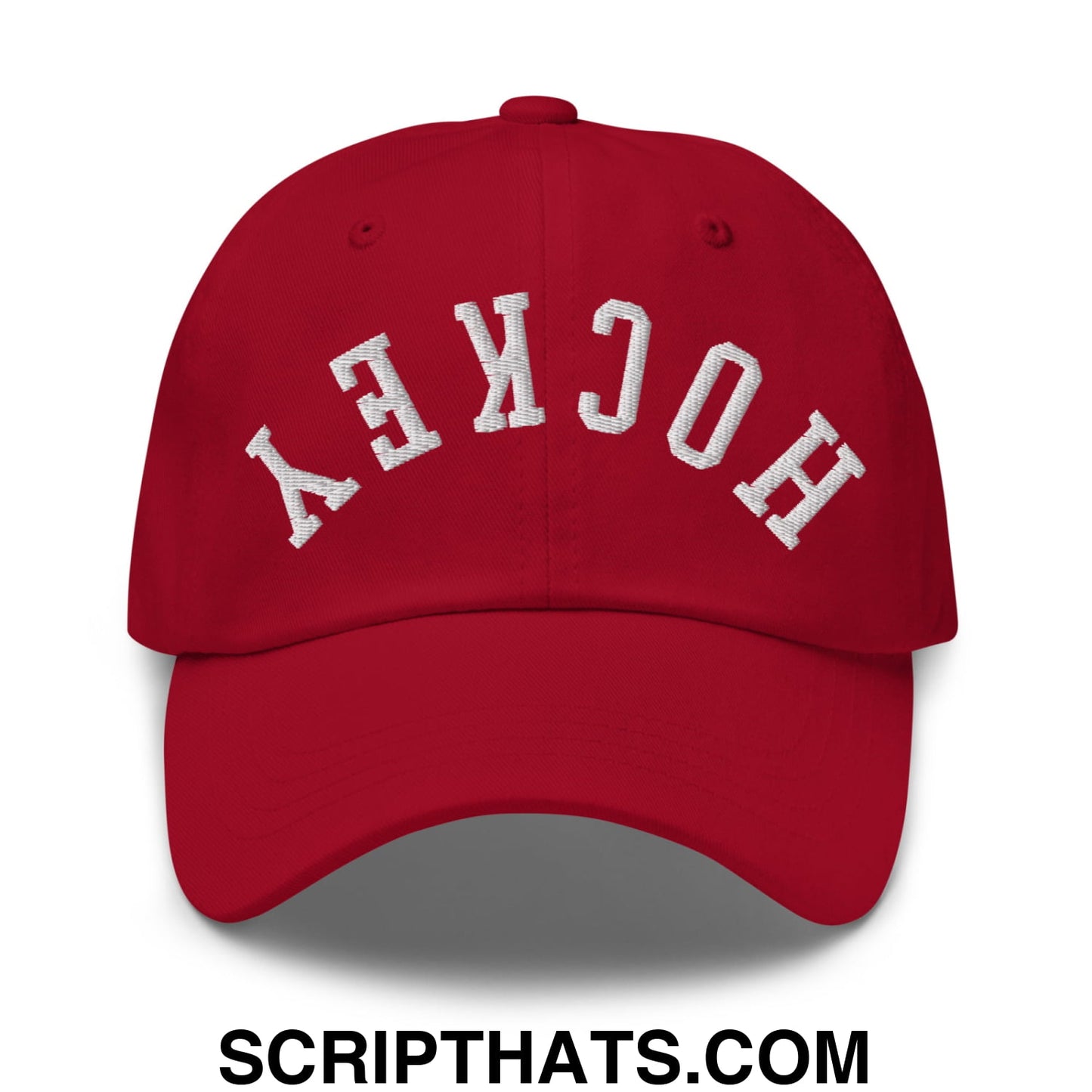 Upside Down Hockey Embroidered Unstructured Dad Hat Cranberry