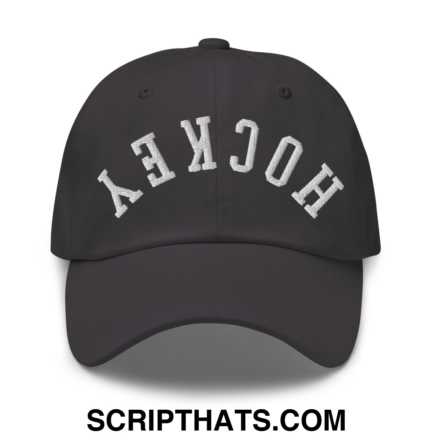 Upside Down Hockey Embroidered Unstructured Dad Hat Dark Grey