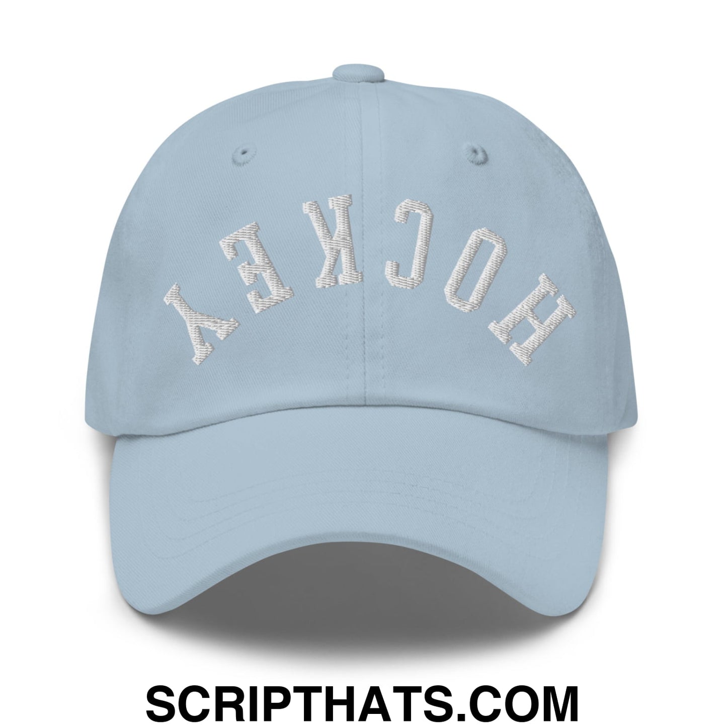 Upside Down Hockey Embroidered Unstructured Dad Hat Light Blue