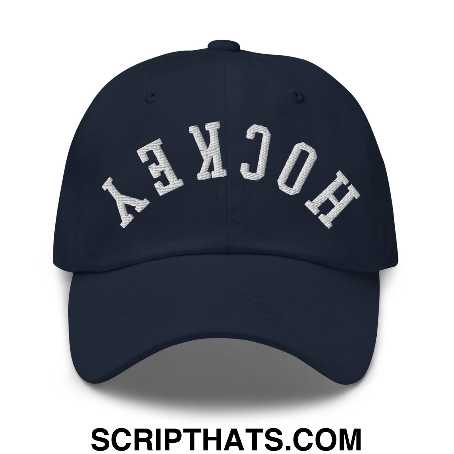Upside Down Hockey Embroidered Unstructured Dad Hat Navy