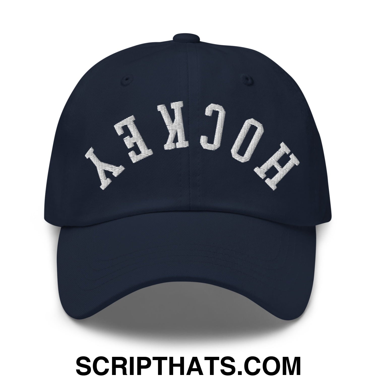 Upside Down Hockey Embroidered Unstructured Dad Hat Navy