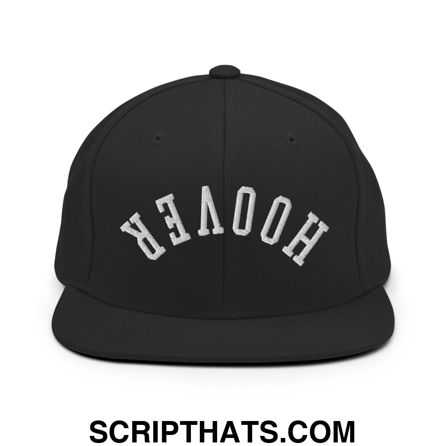 Upside Down Hoover Embroidered Flat Bill Brim Snapback Hat Black
