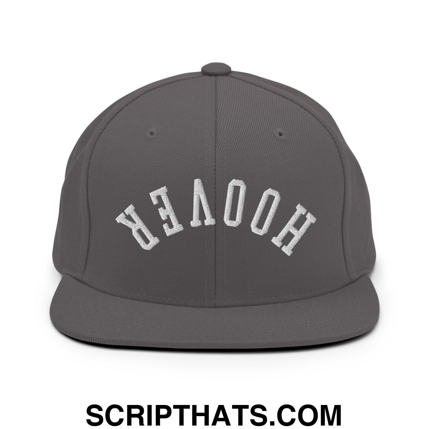 Upside Down Hoover Embroidered Flat Bill Brim Snapback Hat Dark Grey