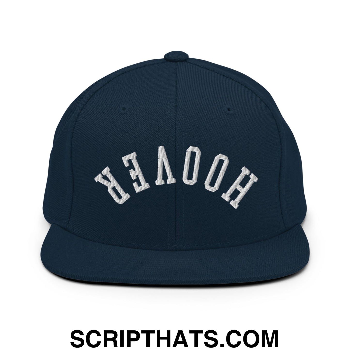 Upside Down Hoover Embroidered Flat Bill Brim Snapback Hat Dark Navy