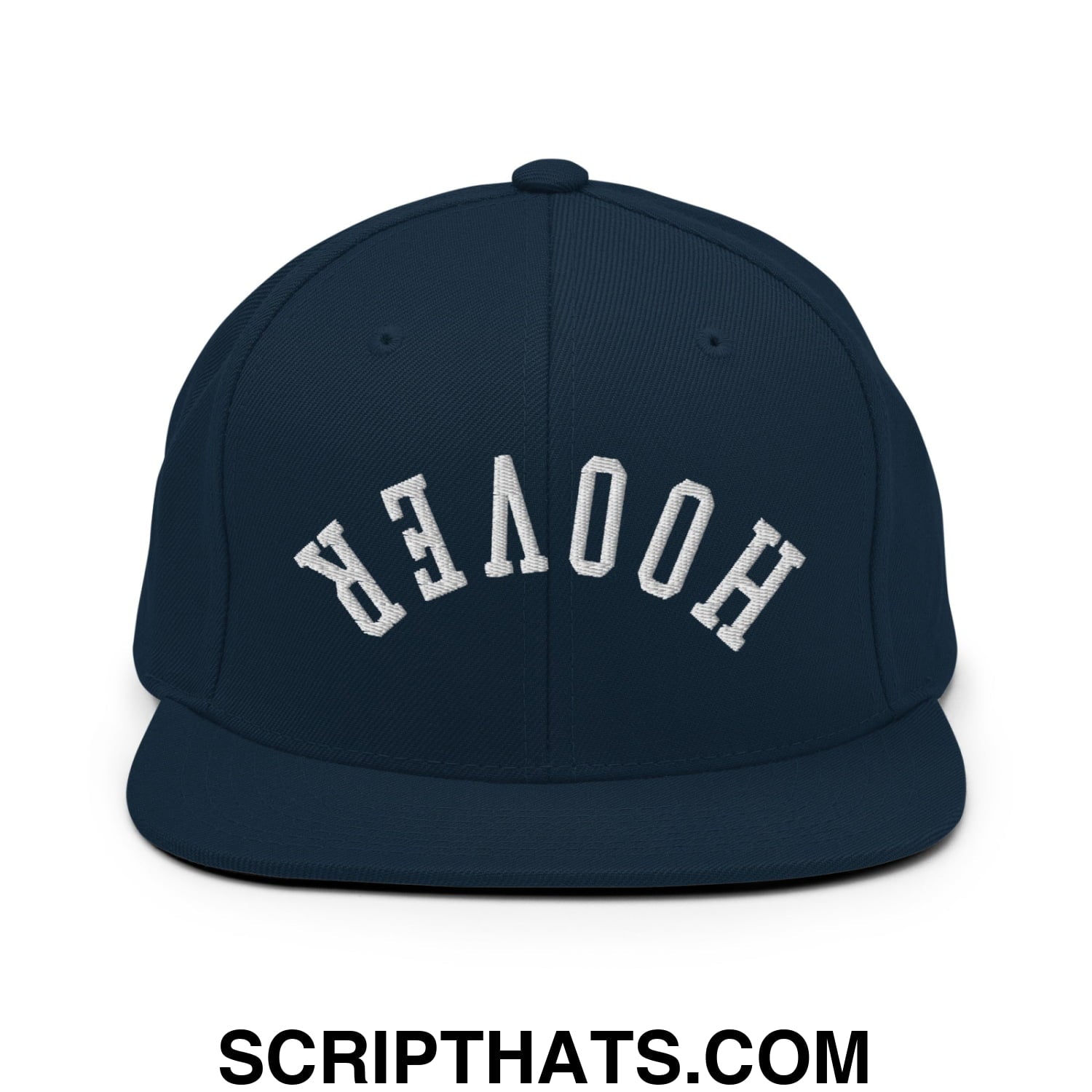 Upside Down Hoover Embroidered Flat Bill Brim Snapback Hat Dark Navy