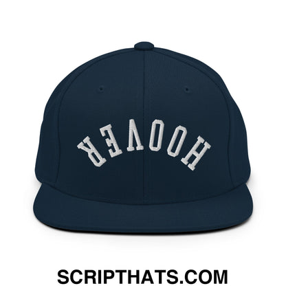 Upside Down Hoover Embroidered Flat Bill Brim Snapback Hat Dark Navy