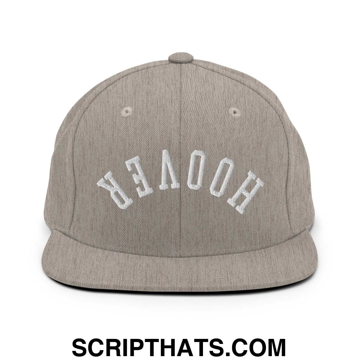 Upside Down Hoover Embroidered Flat Bill Brim Snapback Hat Heather Grey